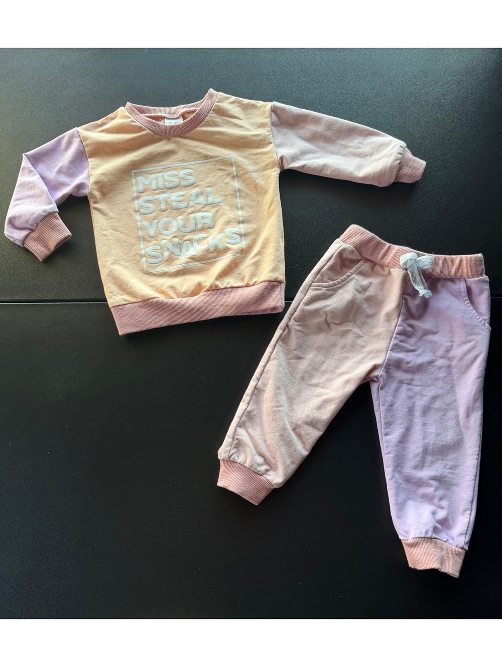 Girls 12-18M Pastel Colorblock Sweatshirt Jogger Set Miss Steal Your Snacks